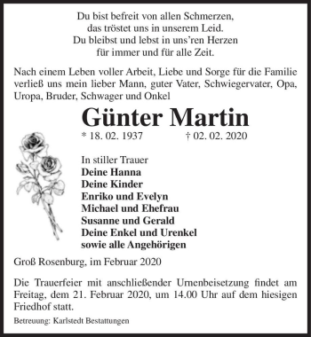 Traueranzeige von Günter Martin  von Magdeburger Volksstimme