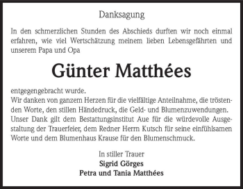 Traueranzeige von Günter Matthées  von Magdeburger Volksstimme