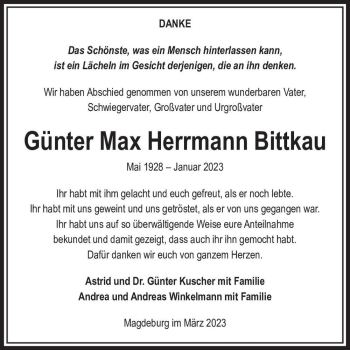 Traueranzeige von Günter Max Herrmann Bittkau  von Magdeburger Volksstimme