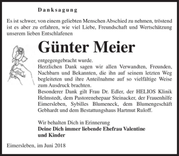 Traueranzeige von Günter Meier  von Magdeburger Volksstimme