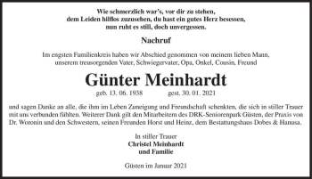 Traueranzeige von Günter Meinhard  von Magdeburger Volksstimme