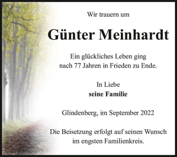 Traueranzeige von Günter Meinhardt  von Magdeburger Volksstimme