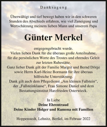 Traueranzeige von Günter Merkel  von Magdeburger Volksstimme