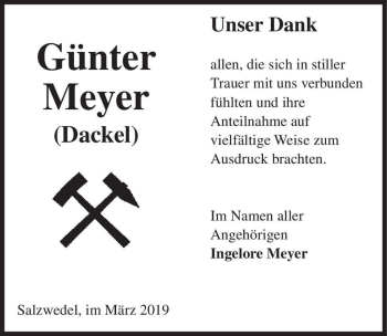 Traueranzeige von Günter Meyer (Dackel)  von Magdeburger Volksstimme