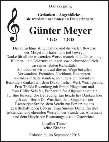 Traueranzeige von Günter Meyer  von Magdeburger Volksstimme