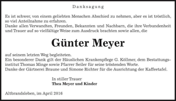 Traueranzeige von Günter Meyer  von Magdeburger Volksstimme