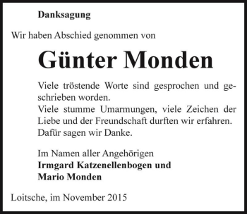 Traueranzeige von Günter Monden  von Magdeburger Volksstimme