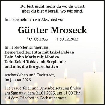 Traueranzeige von Günter Mroseck  von Magdeburger Volksstimme