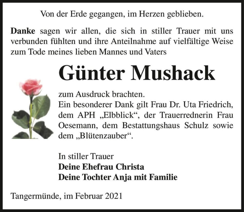  Traueranzeige für Günter Mushack  vom 20.02.2021 aus Magdeburger Volksstimme