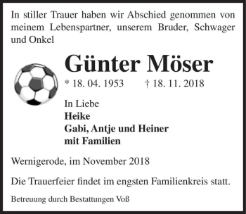 Traueranzeige von Günter Möser  von Magdeburger Volksstimme