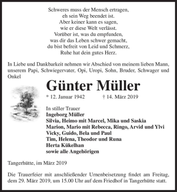 Traueranzeige von Günter Müller  von Magdeburger Volksstimme