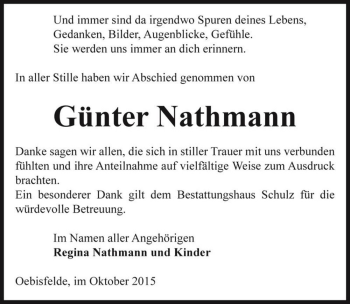 Traueranzeige von Günter Nathmann  von Magdeburger Volksstimme