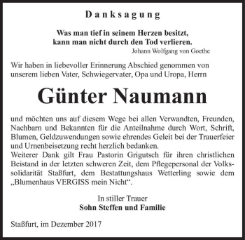 Traueranzeige von Günter Naumann  von Magdeburger Volksstimme