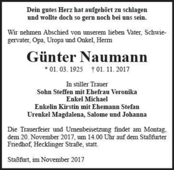 Traueranzeige von Günter Naumann  von Magdeburger Volksstimme
