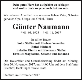 Traueranzeige von Günter Naumann  von Magdeburger Volksstimme