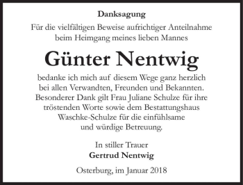 Traueranzeige von Günter Nentwig  von Magdeburger Volksstimme