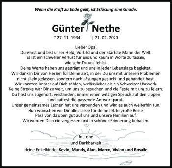 Traueranzeige von Günter Nethe  von Magdeburger Volksstimme