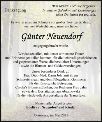 Traueranzeige von Günter Neuendorf  von Magdeburger Volksstimme