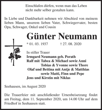 Traueranzeige von Günter Neumann  von Magdeburger Volksstimme