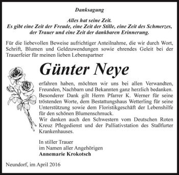 Traueranzeige von Günter Neye  von Magdeburger Volksstimme