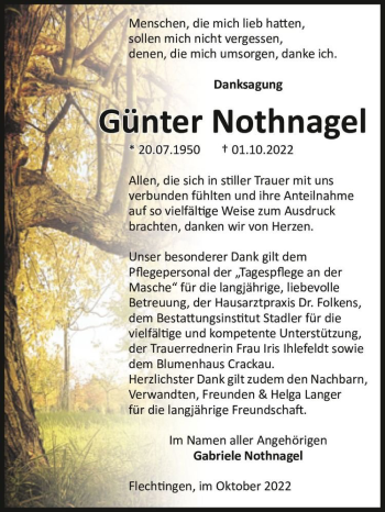 Traueranzeige von Günter Nothnagel  von Magdeburger Volksstimme