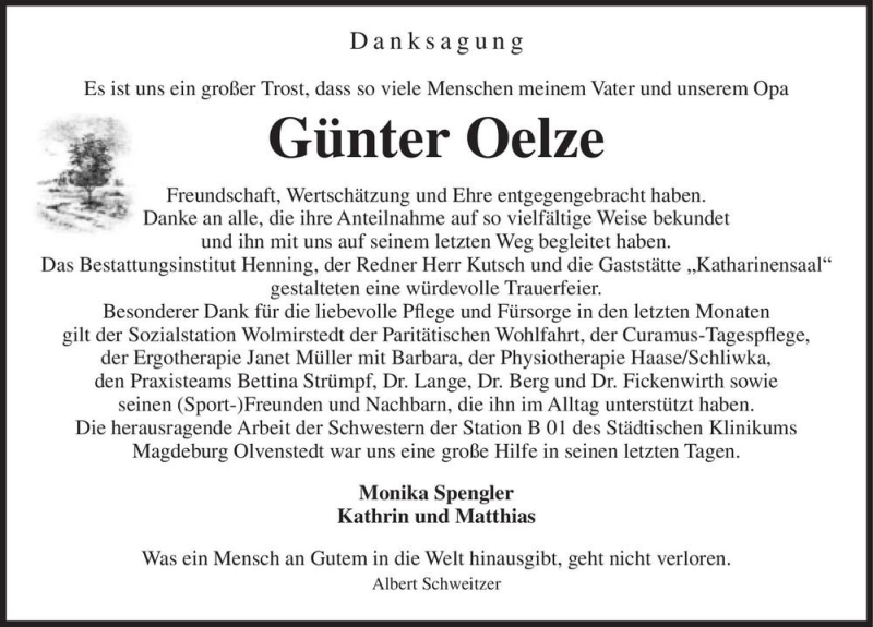  Traueranzeige für Günter Oelze  vom 17.11.2018 aus Magdeburger Volksstimme