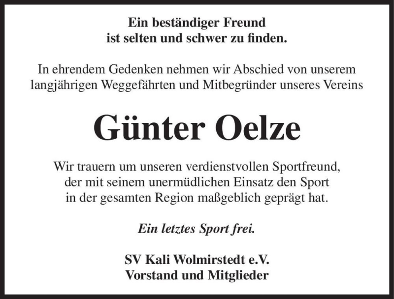  Traueranzeige für Günter Oelze  vom 03.11.2018 aus Magdeburger Volksstimme