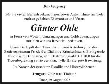 Traueranzeige von Günter Ohle  von Magdeburger Volksstimme