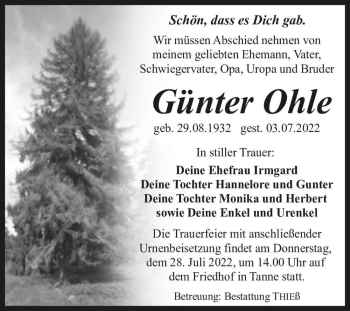 Traueranzeige von Günter Ohle  von Magdeburger Volksstimme