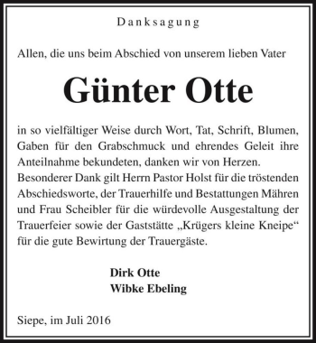 Traueranzeige von Günter Otte  von Magdeburger Volksstimme