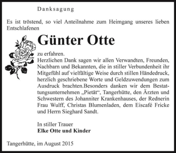 Traueranzeige von Günter Otte  von Magdeburger Volksstimme