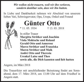 Traueranzeige von Günter Otto  von Magdeburger Volksstimme