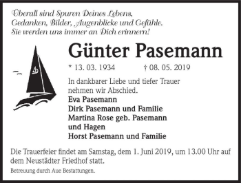 Traueranzeige von Günter Pasemann  von Magdeburger Volksstimme