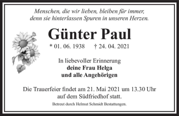 Traueranzeige von Günter Paul  von Magdeburger Volksstimme
