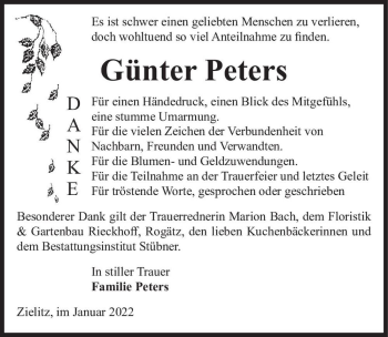 Traueranzeige von Günter Peters  von Magdeburger Volksstimme