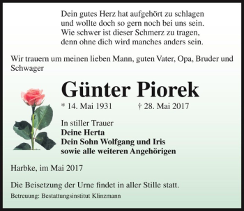 Traueranzeige von Günter Piorek  von Magdeburger Volksstimme