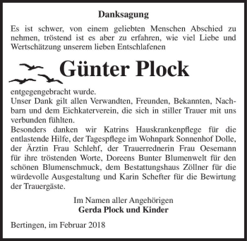 Traueranzeige von Günter Plock  von Magdeburger Volksstimme
