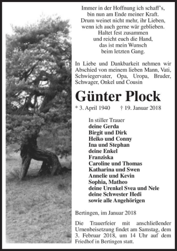 Traueranzeige von Günter Plock  von Magdeburger Volksstimme