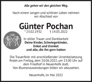 Traueranzeige von Günter Pochan  von Magdeburger Volksstimme