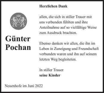 Traueranzeige von Günter Pochan  von Magdeburger Volksstimme