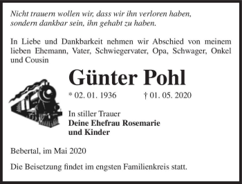 Traueranzeige von Günter Pohl  von Magdeburger Volksstimme