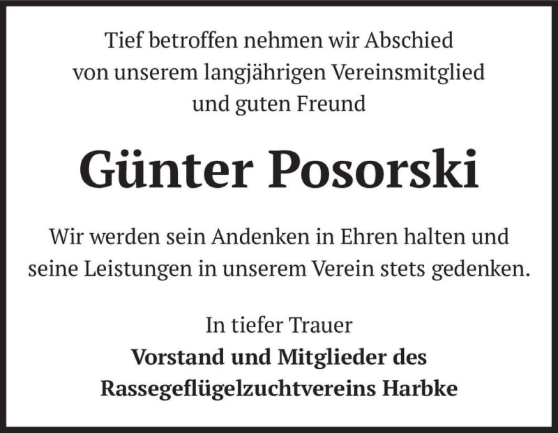  Traueranzeige für Günter Posorski  vom 02.05.2022 aus Magdeburger Volksstimme