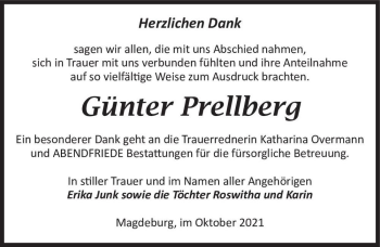 Traueranzeige von Günter Prellberg  von Magdeburger Volksstimme