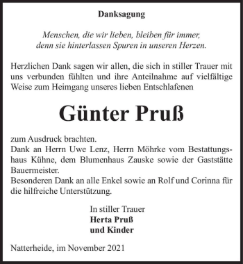 Traueranzeige von Günter Pruß  von Magdeburger Volksstimme