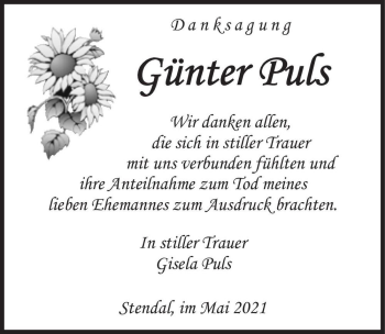 Traueranzeige von Günter Puls  von Magdeburger Volksstimme