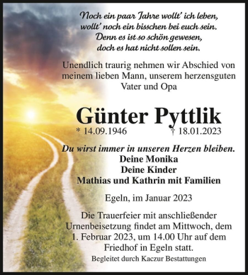 Traueranzeige von Günter Pyttlik  von Magdeburger Volksstimme