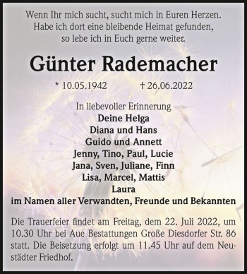Traueranzeige von Günter Rademacher  von Magdeburger Volksstimme