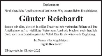 Traueranzeige von Günter Reichardt  von Magdeburger Volksstimme