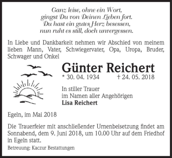 Traueranzeige von Günter Reichert  von Magdeburger Volksstimme