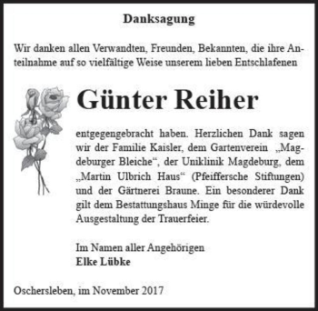 Traueranzeige von Günter Reiher  von Magdeburger Volksstimme